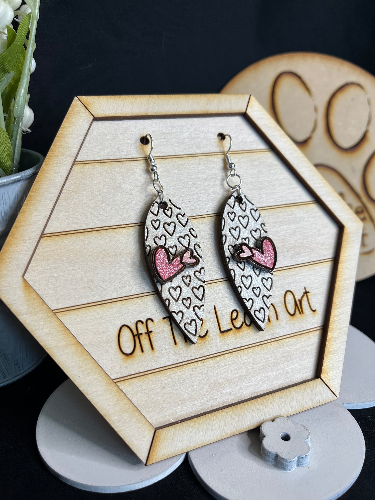 Falling Heart with Red and Pink Dimensional Hearts Dangle Earrings