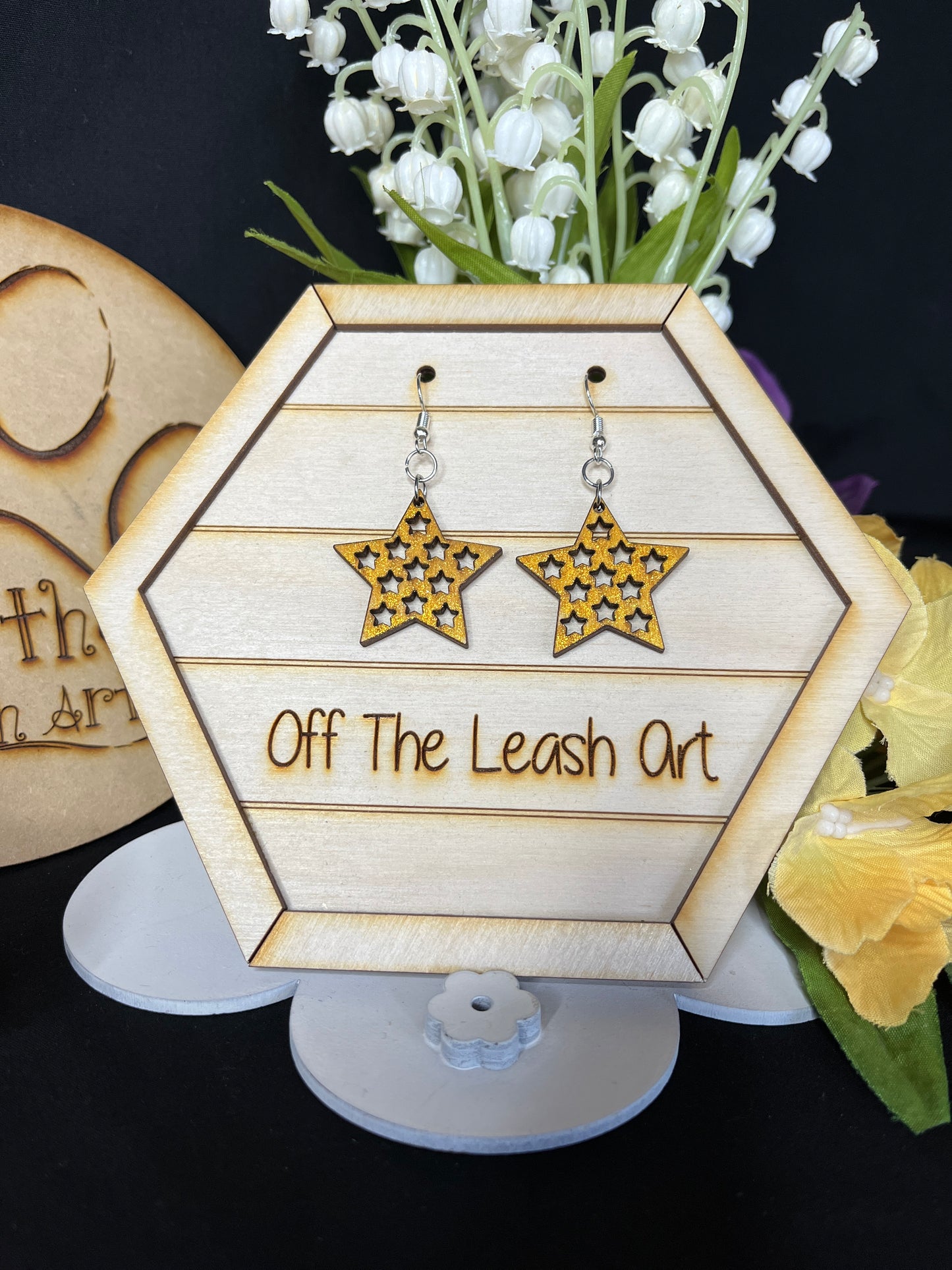 A Sparkling Gold Star with Stars Dangle Earrings
